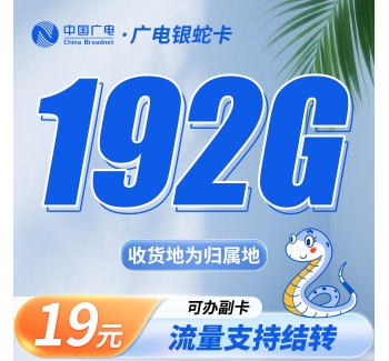 广电银蛇卡19元192G通用流量（流量支持结转）+可选号